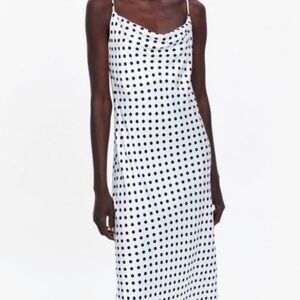 ZARA cowl neck white polka dot silk dress